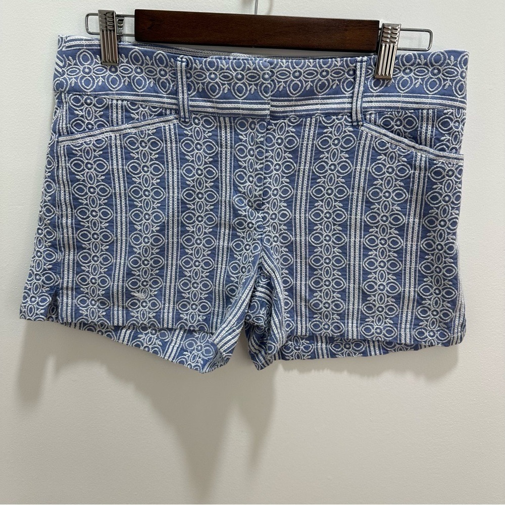 Ann Taylor LOFT Blue White Embroidered Geometric Shorts Womens‎ Size 2